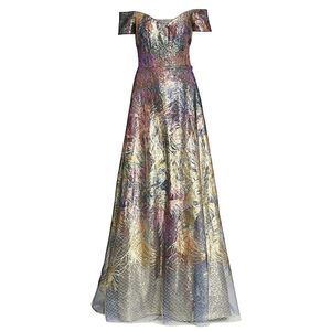 Rene Ruiz Collection Sequin Off-The-Shoulder Gown